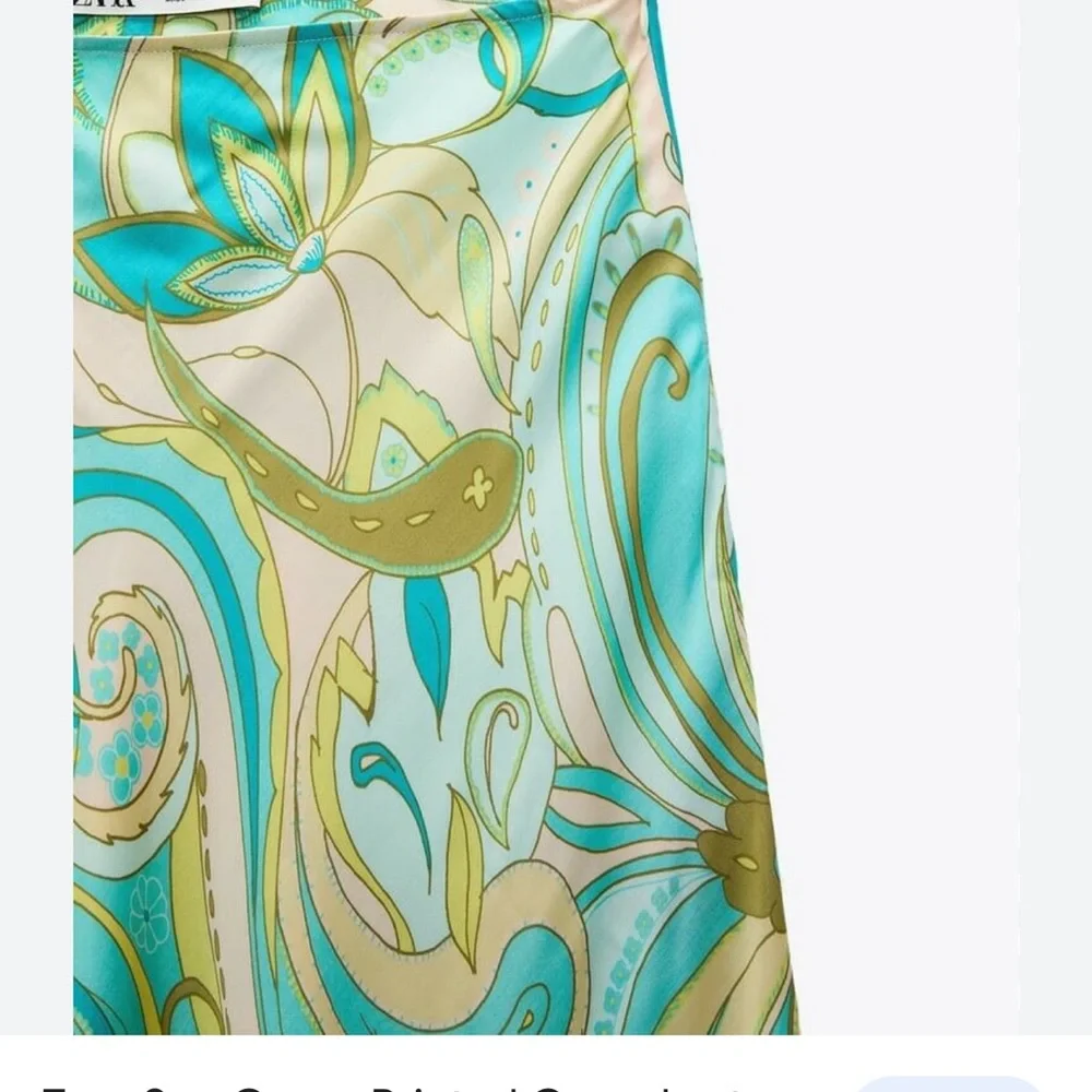 ZARA Sea Green Spring Multicolor 100% Viscose A Line Side Zip Midi Skirt Sz L